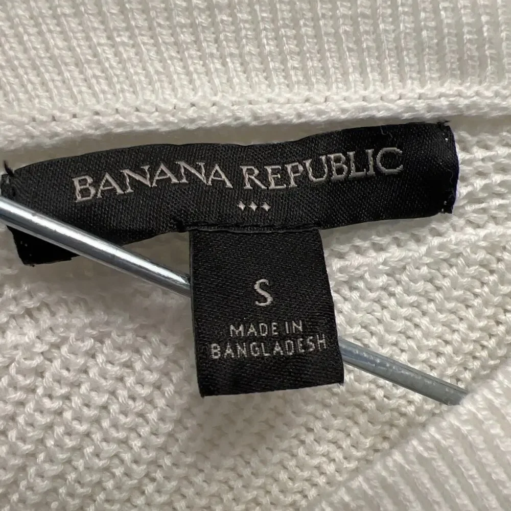 Banana Republic Women’s V-Neck Button Front Ribbed Cardigan Sweater Size S Cream